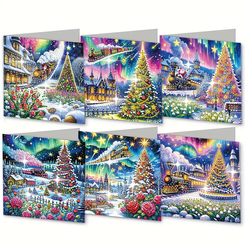6 Pcs Diamond Art Christmas Greeting Cards - Handmade DIY Creative Kit for Stress Relief, Art Creation & Unique Gift, Relaxing Craft Activity for Family & Friends (Style A) - Image 1
